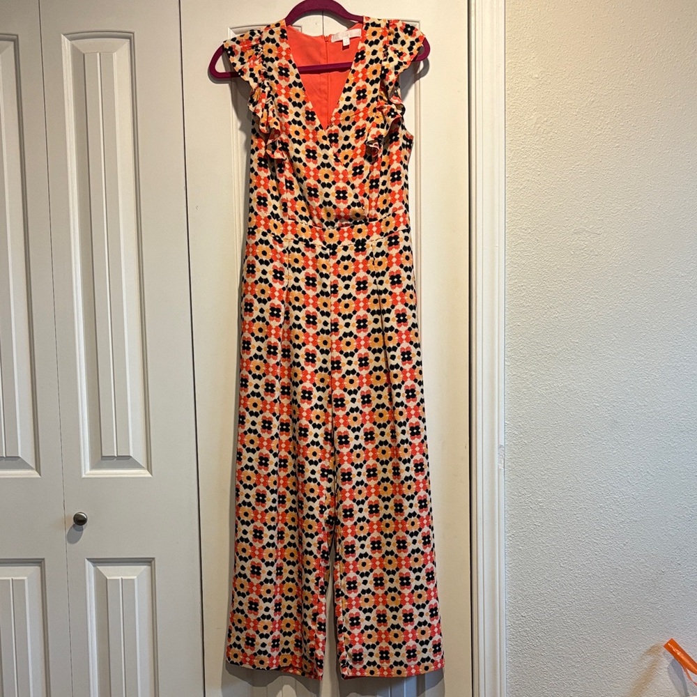 Adyson Parker Orange Floral Maxi Jumpsuit with Ruffle Shoulders